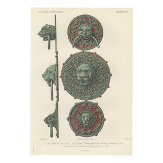 Ferdinand Séré, Lion Head Door Knockers, Lüneburg and Hamburg, 1851, Chromolithograph For Sale