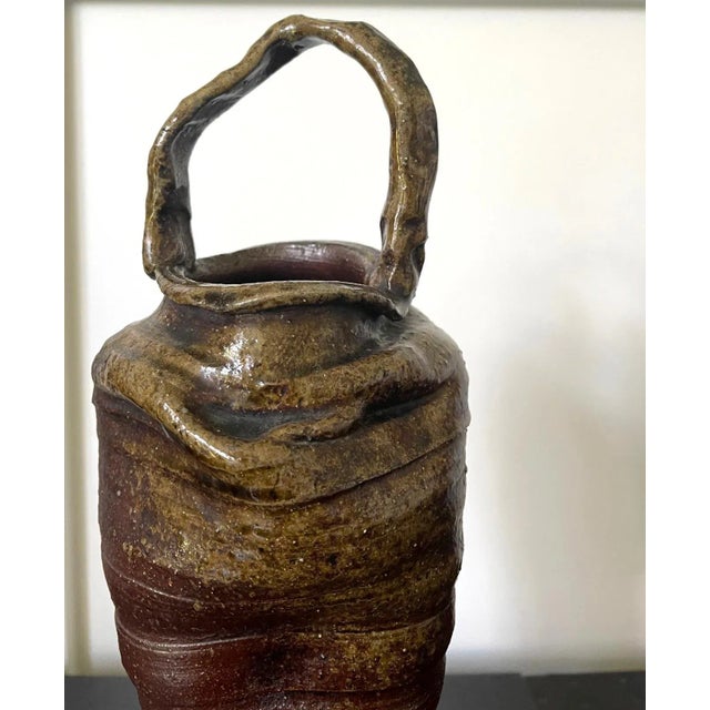 Brown Japanese Ceramic Ikebana Vase Bizen Ware Nanba Koyo For Sale - Image 8 of 13