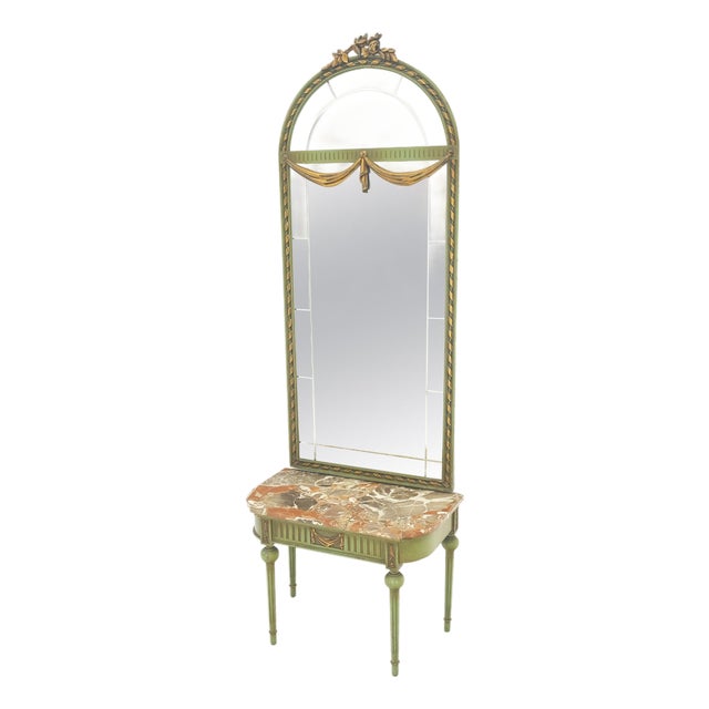 Marble Top Console Dome Shape Green & Gold french Pier Mirror For Sale