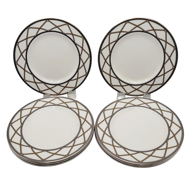 Neoclassical Set of 8 Lenox “Braided Elegance” Fine Bone China Dinner Plates For Sale - Image 3 of 16