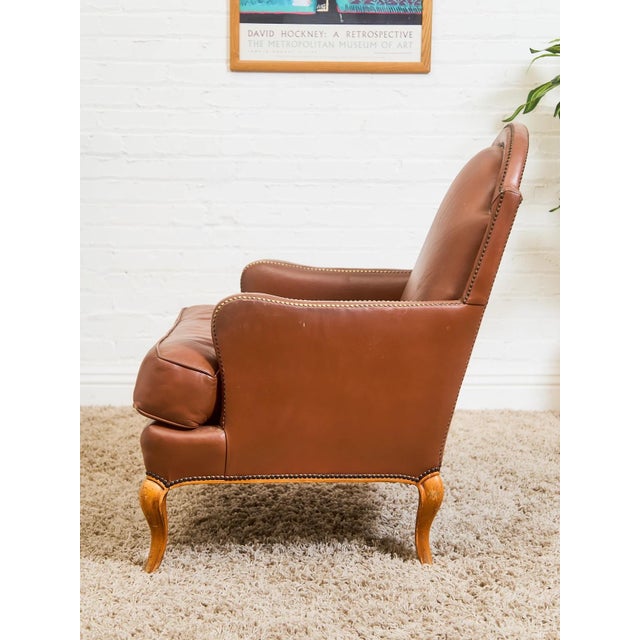 Mid 20th Century Traditional Leather Bergère Armchair With Nailhead Trim For Sale - Image 4 of 12