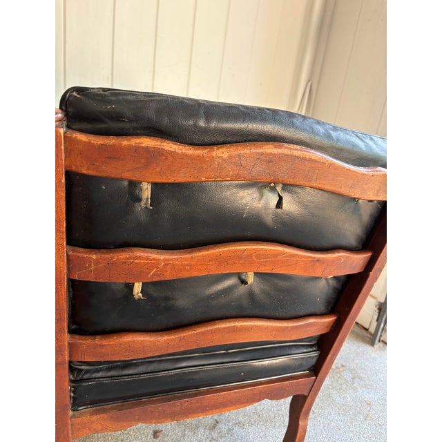 Black Midcentury Black Leather/Wood Tufted Side Chairs - Pair For Sale - Image 8 of 10