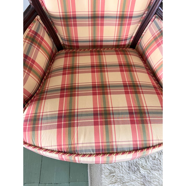 Vintage Madras Plaid Silk Upholstered Accent Chair Made by Owners Select HighPoint North Carolina, Pink Plaid Silk Chair Custom Made For Sale - Image 18 of 18