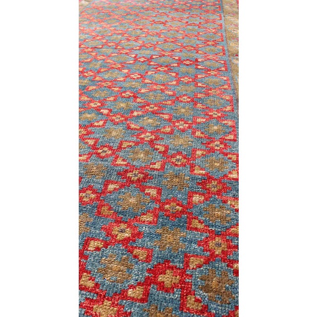 Tribal Turkish Konya Rug With All-Over Floral Lattice Design in Red, Blue, Olive Green 3'4 X 6'10 For Sale - Image 3 of 7