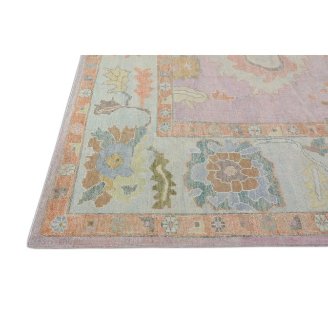Early 21st Century Pink Multicolor Handwoven Turkish Oushak Rug 12'3" X 14'9" For Sale In Houston - Image 6 of 10
