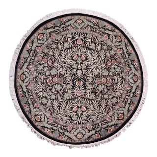 Boho Chic Botanical 1990's Pak-Persian Black/Grey Wool Round Rug- 6'0'' X 6'1'' For Sale