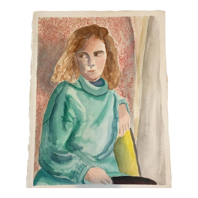 Original Female Portrait Watercolor Painting For Sale