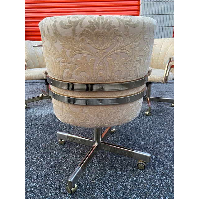 1980s Chromcraft Brass & Glass Dining Table W/4 Swivel Chairs (Set of 5) For Sale In Columbus - Image 6 of 9