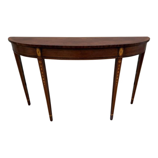 Council Federal Style Mahogany & Satinwood Demilune Console Table For Sale