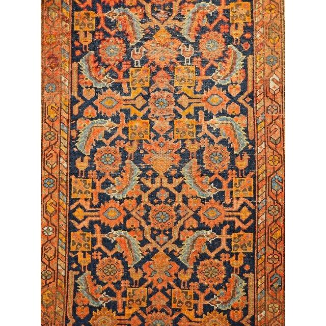 19th Century Persian Malayer Runner Rug, Hand-Knotted Wool, Geometric Pattern, 4x 16, Rust-Red & Blue For Sale - Image 10 of 16