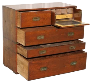 Army & Navy C.S.L Stamped Campaign Chest of Drawers Including Desk, 1890s