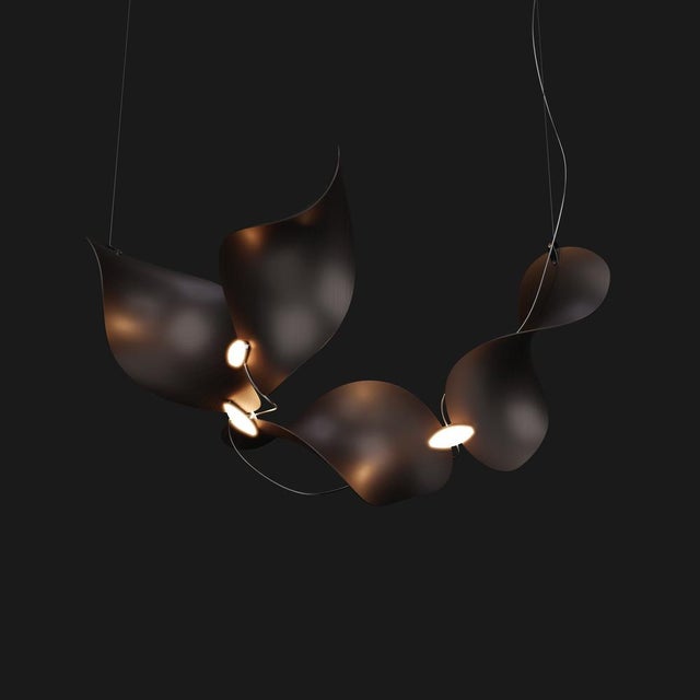 Dune 4 Curve Chandelier with Shades in Dark Bronze Metallic Tone by Daniel Becker for Moss Objects For Sale - Image 6 of 8