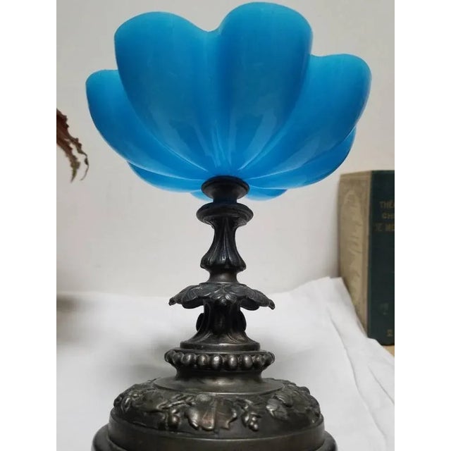 French Napoleon III Blue Opaline Glass Compotiere Table Centerpiece, 1890s For Sale - Image 6 of 11