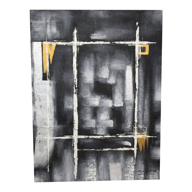 Vintage Abstract Mid-Century Modern Oil Painting For Sale