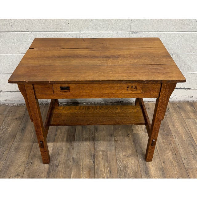 Antique Oak Craft by Ramsey Alton Stickley Mission Style Desk Library Table For Sale - Image 4 of 14