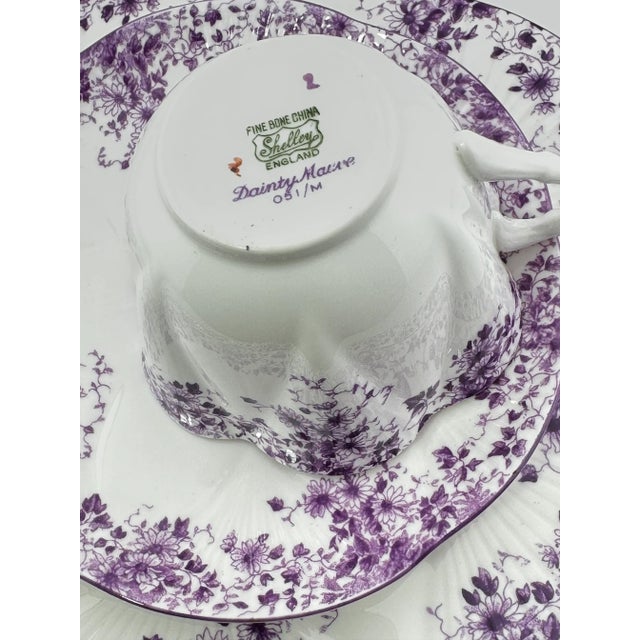 Mauve Shelley Dainty Mauve Trio, English Bone China, Vintage Shelley 3 Piece Tea Set For Sale - Image 8 of 8