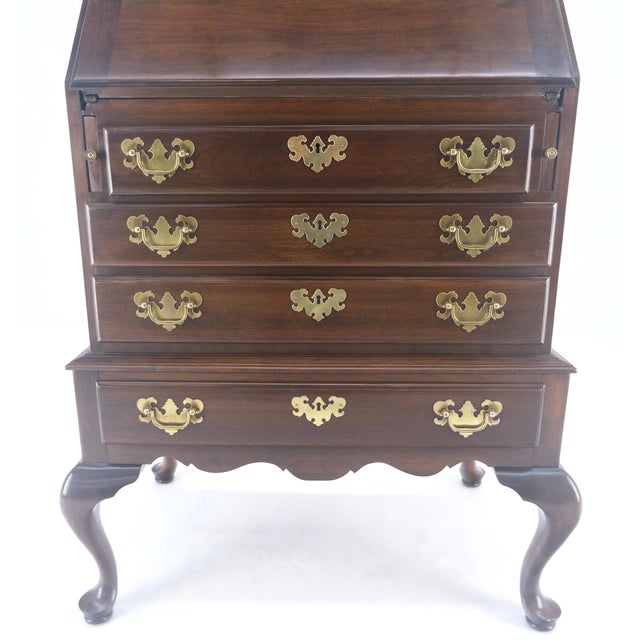 Chocolate Narrow 30" Wide 4 Drawers Slant Front Secretary Desk w/ Glass Doors Bookcase For Sale - Image 8 of 13