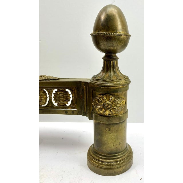 French Louis XVI Neoclassical Brass Andirons, 1870, Set of 2 For Sale - Image 11 of 12