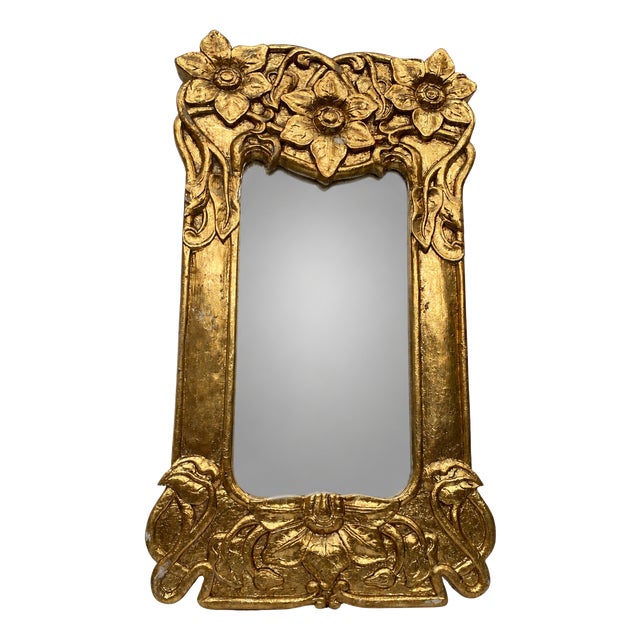 Large Art Nouveau Style Mirror in Gilded Wood, 1960s For Sale