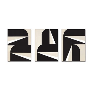 "Abstract Black & White Graphic Triptych" by Nicolette Capuano - Set of 3 Mid Century Modern Paintings For Sale