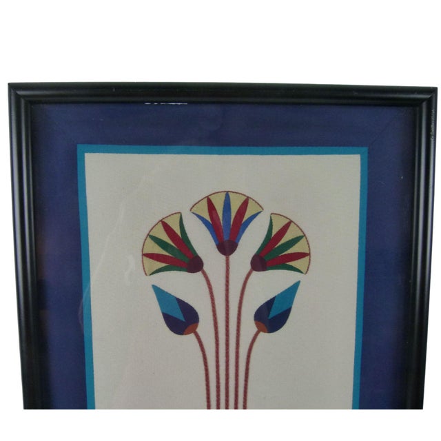 Traditional Vintage Hand Made Egyptian Revival Cotton Lotus Appliqué on Linen, Framed For Sale - Image 3 of 12