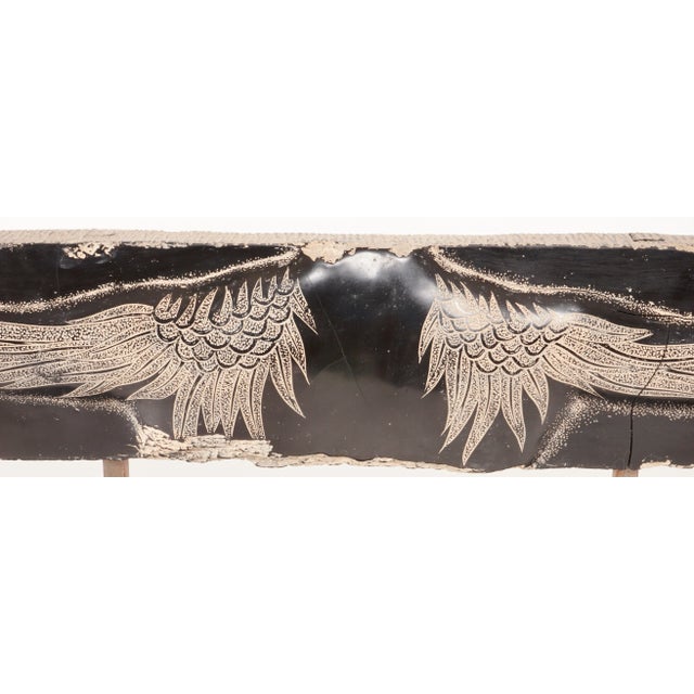 Black Vintage Etched Stone Spread-Eagle Wings Back Sculpture For Sale - Image 8 of 12