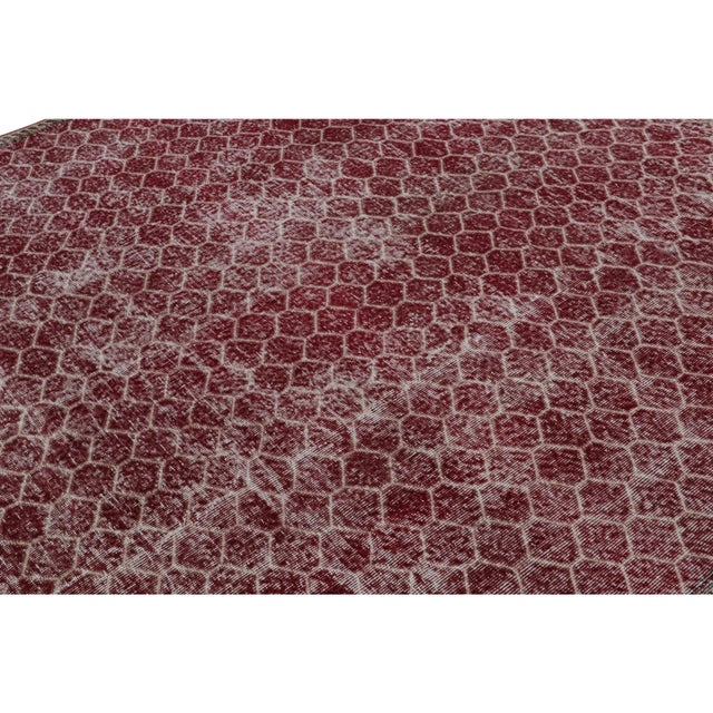 Rug & Kilim Vintage Zeki Müren Rug in Burgundy With Geometric Patterns, From Rug & Kilim For Sale - Image 4 of 7
