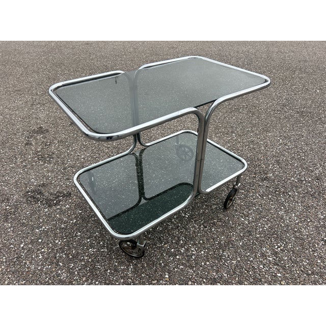 Serving Bar Cart in Chrome and Smoked Glass, 1970s For Sale - Image 4 of 14