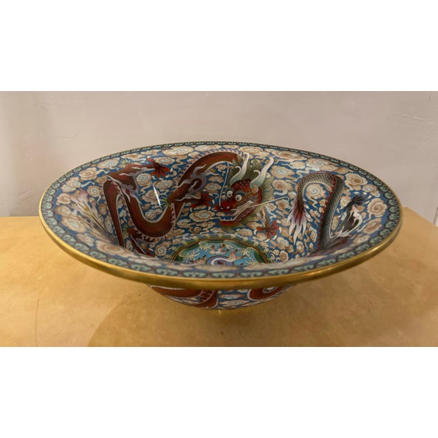 Imperial Chinese Five Clawed Dragon Motif Cloisonné Bowl For Sale In Miami - Image 6 of 12