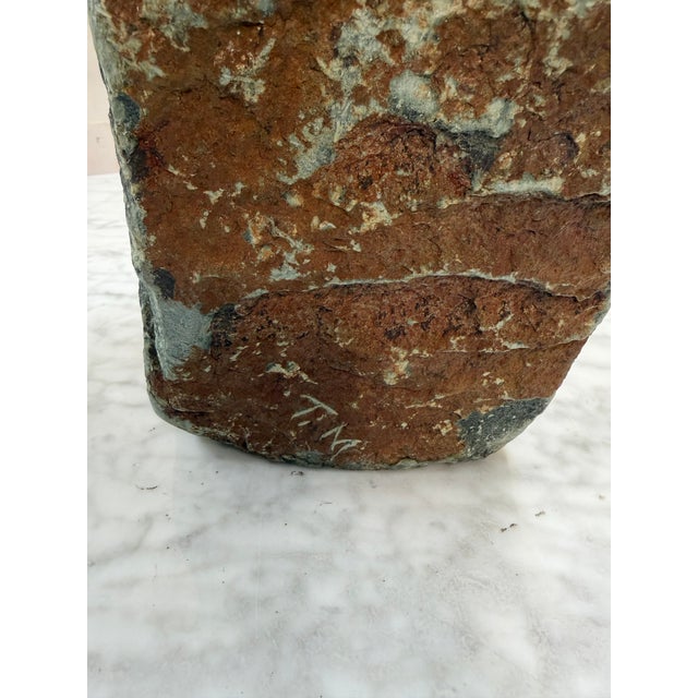 Late 20th Century Late 20th Century Signed "T M" Modernist Shona Serpentine Stone Face Sculpture For Sale - Image 5 of 8