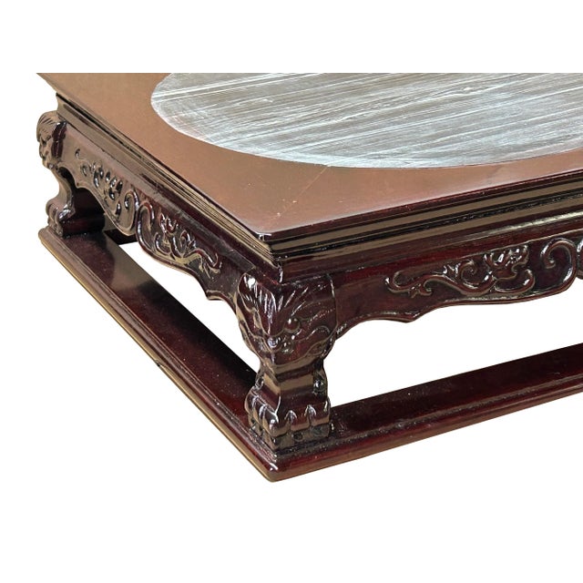 Wood 14.5" Chinese Brown Wood Square Stone Top Vase Stand Display Riser For Sale - Image 7 of 8