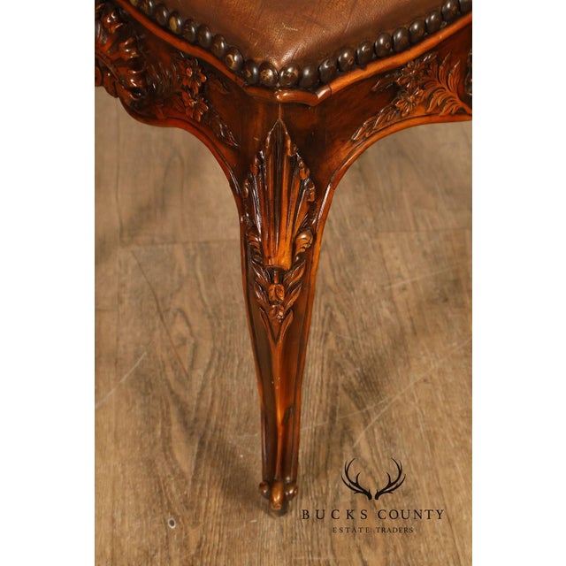 Rococo Style Leather Upholstered Carved Mahogany Window Bench For Sale - Image 18 of 18