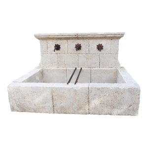 Large Sault Triple Spout Limestone Wall Fountain From Provence, France