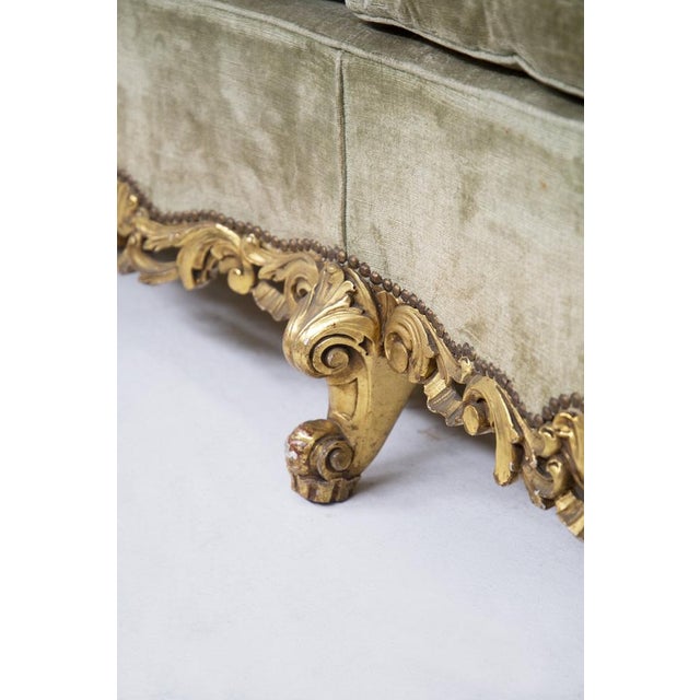 Vintage Italian Gilded Woold and Velvet Sofa For Sale - Image 6 of 14