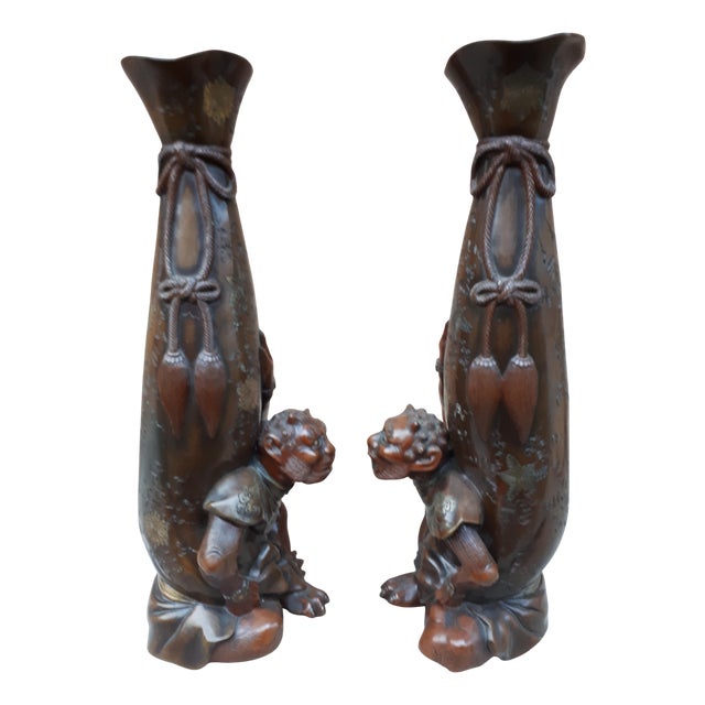Antique Japanese Bronze Vases, 1890s For Sale