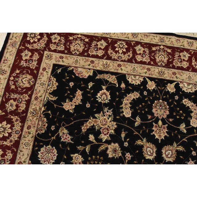 Textile Tabriz Rug 8’6” X 11’9” Black Wool/Silk Traditional Hand-Knotted Oriental Carpet For Sale - Image 7 of 15