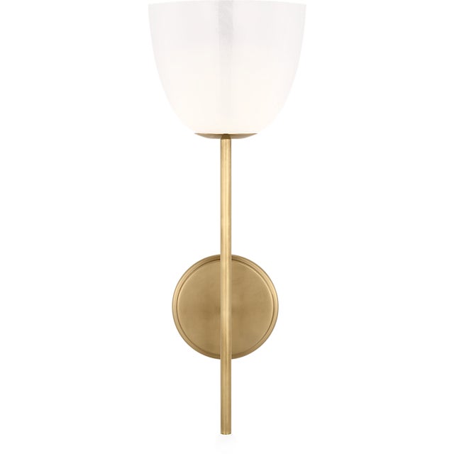 Transitional AERIN for Visual Comfort Signature Brisa 20" Torch Sconce in Hand-Rubbed Antique Brass with White Strie Glass Shade For Sale - Image 3 of 8