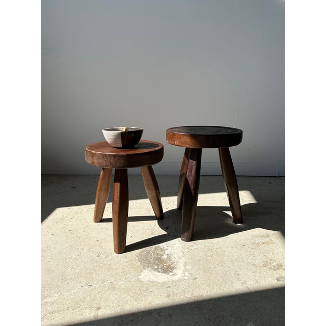 Small Brown Tripod Stool in Upcycled Teak For Sale - Image 9 of 10