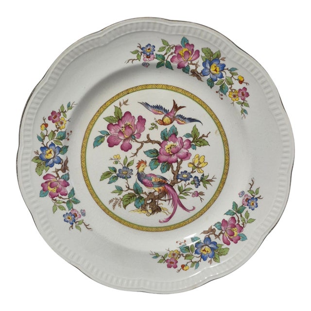 Vintage Chinoiserie Crown Clarence Staffordshire England Oriental Bird Plate For Sale