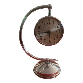 1930s Art Deco Helbros Chrome Orb Gooseneck Desk Clock/Needs Work For Sale
