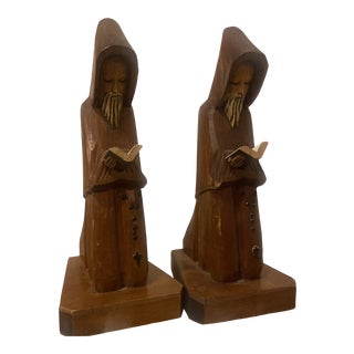 1960s Gothic Hand-Carved Monk Bookends - a Pair For Sale
