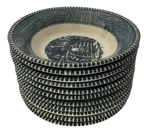 Currier & Ives Scene Dessert Bowls (11) Blue/White