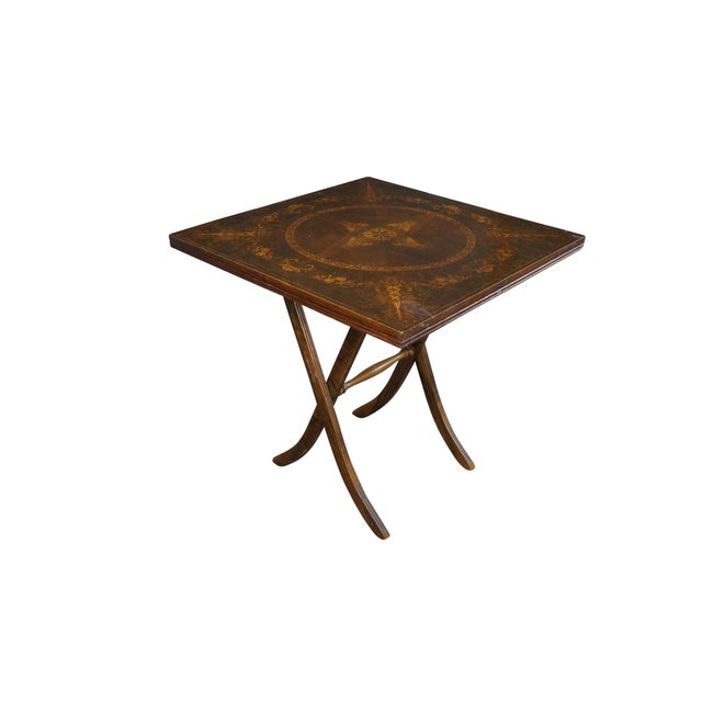 English Vintage Regency Style Matchbook Walnut Burl Folding Bridge Card Poker Game Table For Sale - Image 3 of 17