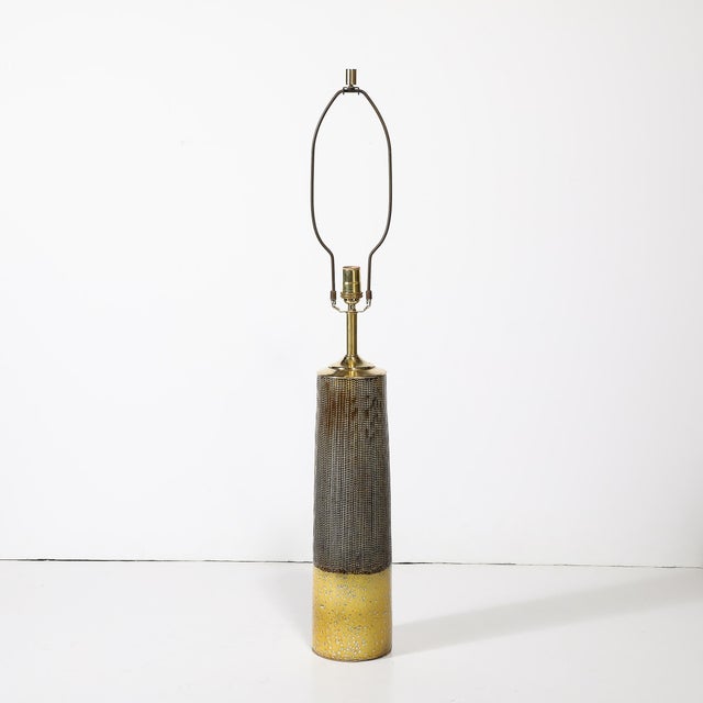 Ceramic Mid-Century Modernist Ceramic Table Lamp W/Smoked Gold Glaze & Umber Detailing For Sale - Image 7 of 12