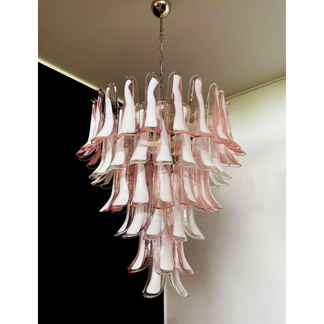 Italian Pink and White Petal Chandeliers, Murano, Set of 2 For Sale - Image 15 of 18