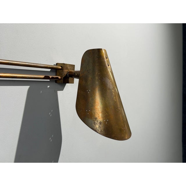 1950s Paavo Tynell Style, Large Double Wall Sconce, Pierced Brass, Finland, 1950s For Sale - Image 5 of 12