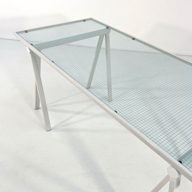 1980s Trestle Desk in Steel and Glass by Rodney Kinsman for Bieffeplast, 1980s For Sale - Image 5 of 9