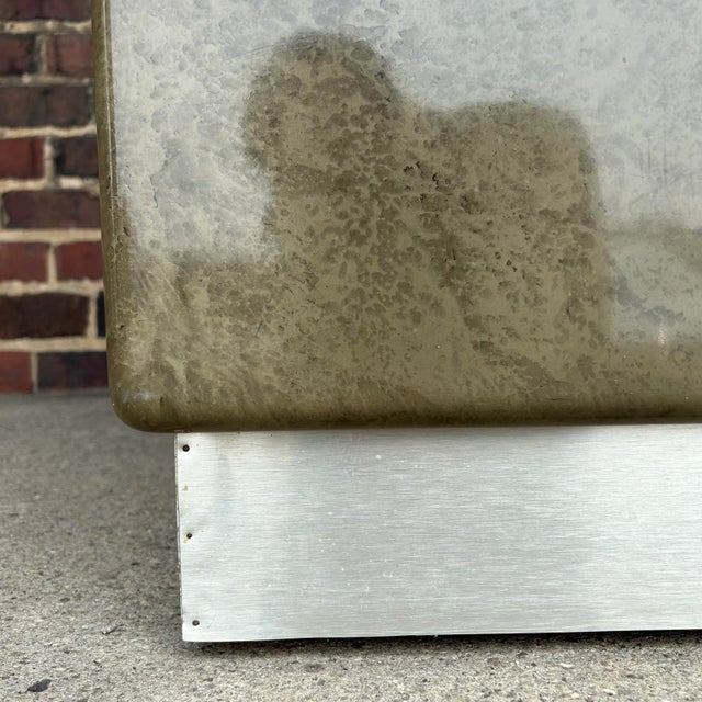 Wood Faux Marble and Brushed Stainless Small Credenza Server Cabinet Post Modern 1980’s Karl Springer Style For Sale - Image 7 of 12