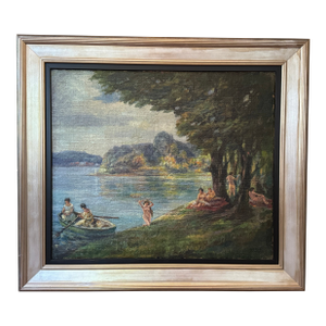 Oil Painting on Canvas of Nudes in a Lakeside Landscape by Oscar Erickson, C. 1920.