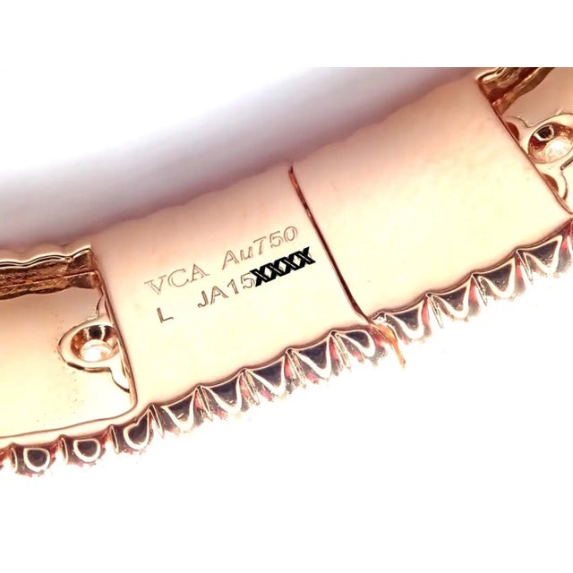 Rose Van Cleef & Arpels Perlee Diamond Clover Rose Gold Bangle Bracelet For Sale - Image 8 of 13